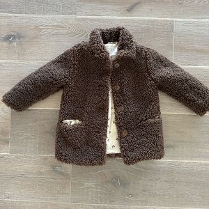 Zara girl coat in brown with cherry prints